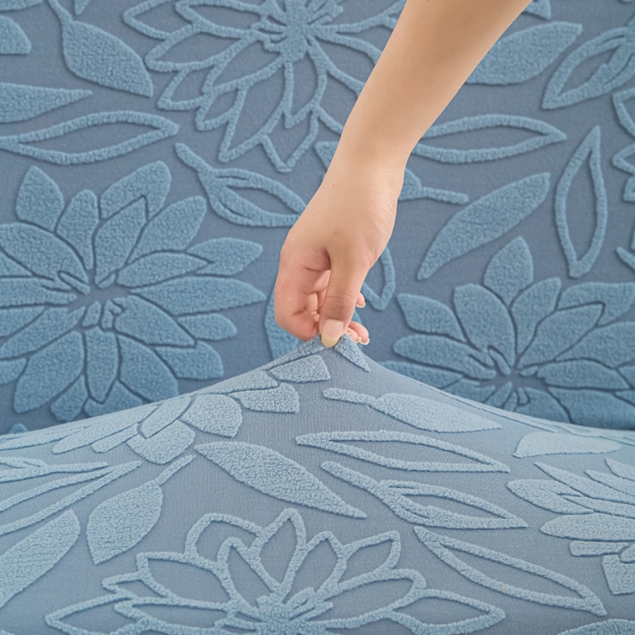 91家纺网 家纺一手货源 找家纺 兴俪韵家纺 2025新款大枫叶裙边沙发床套 太阳花-天空蓝