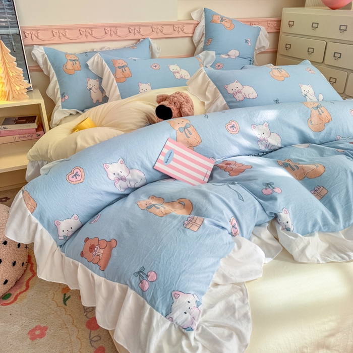 温眠家纺 2025新款水洗云朵棉韩式INS减龄花边款四件套 海派甜心