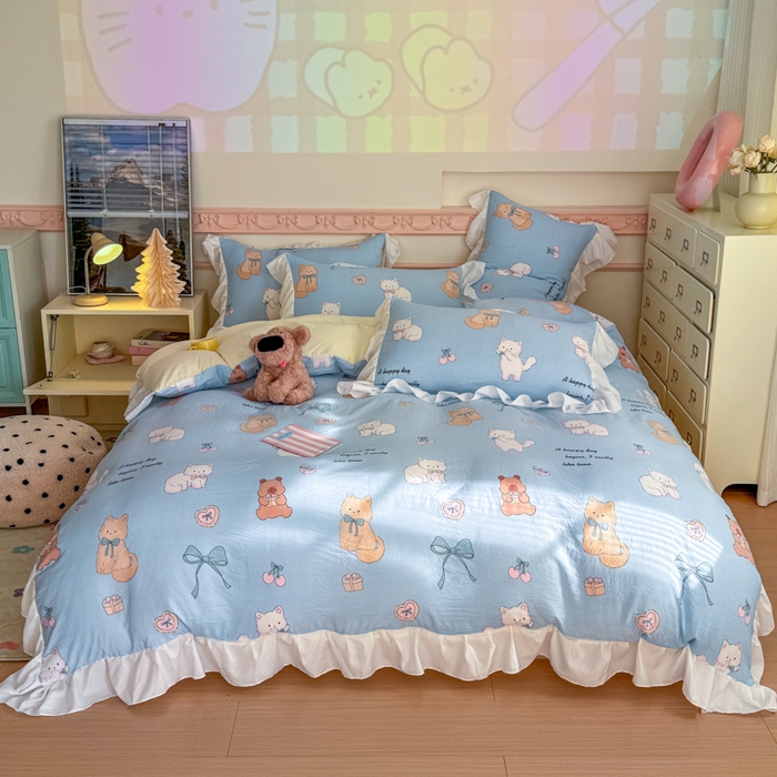 91家纺网 家纺一手货源 找家纺 温眠家纺 2025新款水洗云朵棉韩式INS减龄花边款四件套 海派甜心