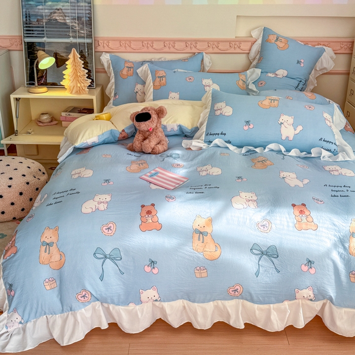 91家纺网 家纺一手货源 找家纺 温眠家纺 2025新款水洗云朵棉韩式INS减龄花边款四件套 海派甜心