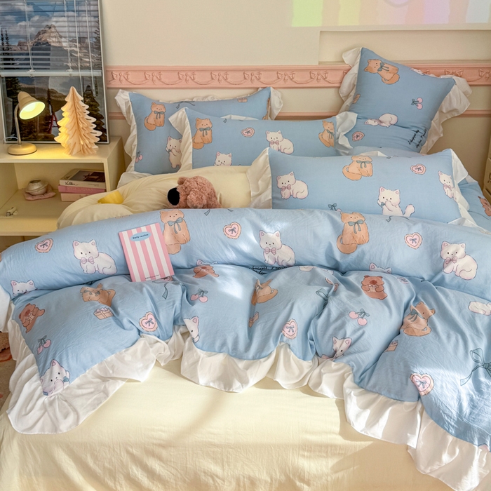 91家纺网 家纺一手货源 找家纺 温眠家纺 2025新款水洗云朵棉韩式INS减龄花边款四件套 海派甜心