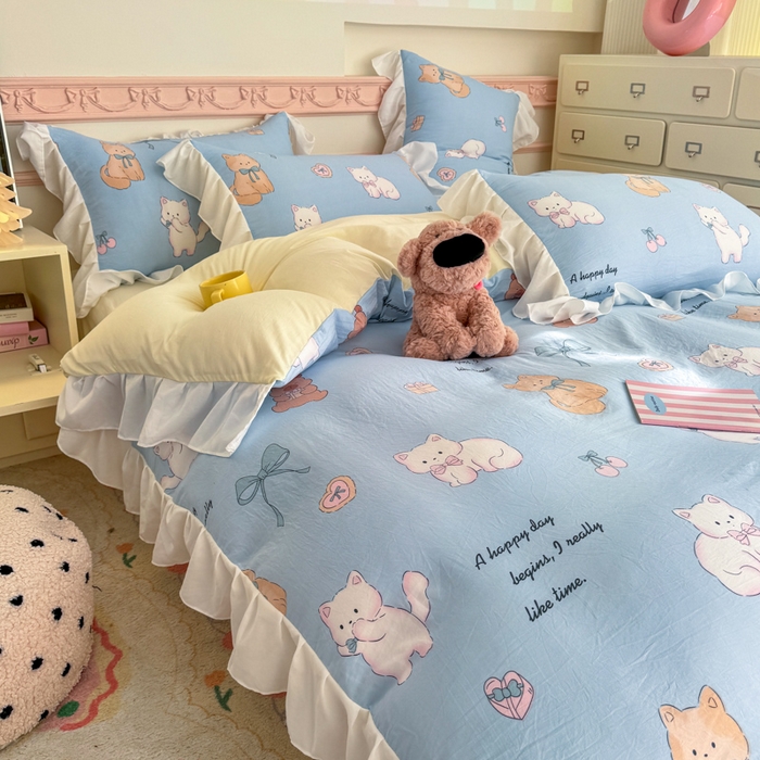 91家纺网 家纺一手货源 找家纺 温眠家纺 2025新款水洗云朵棉韩式INS减龄花边款四件套 海派甜心