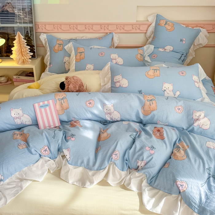 91家纺网 家纺一手货源 找家纺 温眠家纺 2025新款水洗云朵棉韩式INS减龄花边款四件套 海派甜心