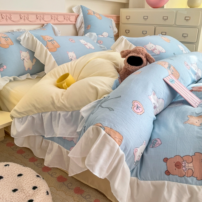 91家纺网 家纺一手货源 找家纺 温眠家纺 2025新款水洗云朵棉韩式INS减龄花边款四件套 海派甜心