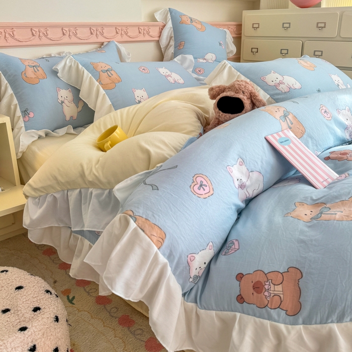 91家纺网 家纺一手货源 找家纺 温眠家纺 2025新款水洗云朵棉韩式INS减龄花边款四件套 海派甜心