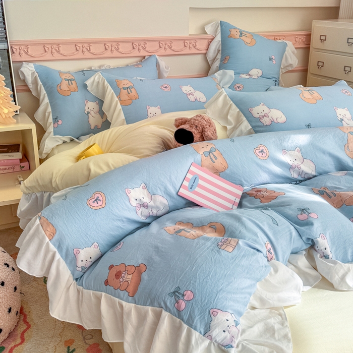 91家纺网 家纺一手货源 找家纺 温眠家纺 2025新款水洗云朵棉韩式INS减龄花边款四件套 海派甜心