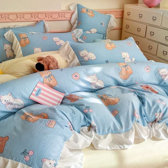 91家纺网 家纺一手货源 找家纺 温眠家纺 2025新款水洗云朵棉韩式INS减龄花边款四件套 海派甜心