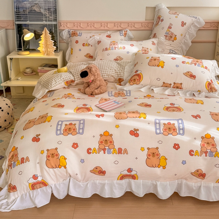 91家纺网 家纺一手货源 找家纺 温眠家纺 2025新款水洗云朵棉韩式INS减龄花边款四件套 卡巴伙伴