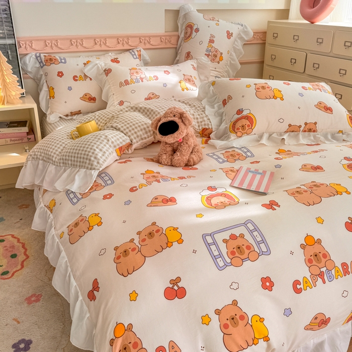 91家纺网 家纺一手货源 找家纺 温眠家纺 2025新款水洗云朵棉韩式INS减龄花边款四件套 卡巴伙伴