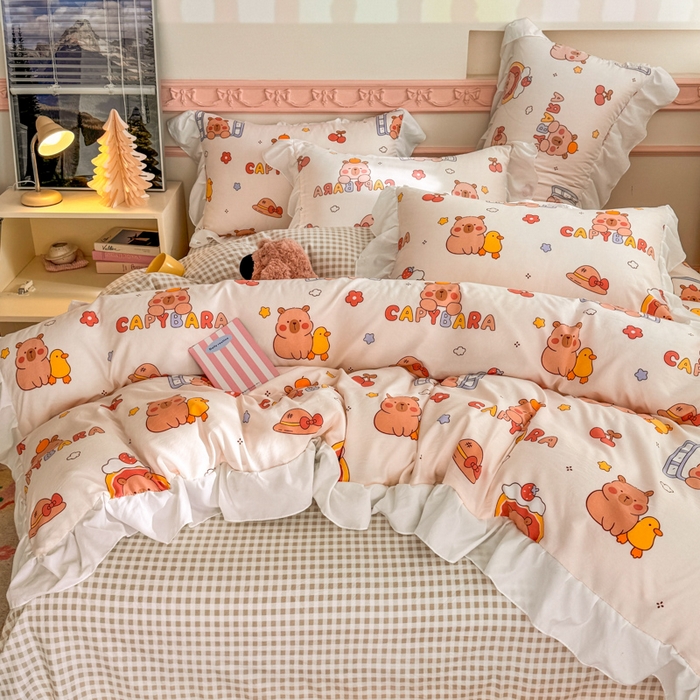 91家纺网 家纺一手货源 找家纺 温眠家纺 2025新款水洗云朵棉韩式INS减龄花边款四件套 卡巴伙伴