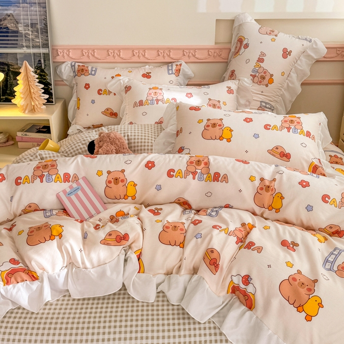 91家纺网 家纺一手货源 找家纺 温眠家纺 2025新款水洗云朵棉韩式INS减龄花边款四件套 卡巴伙伴