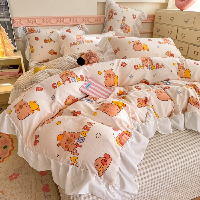 91家纺网 家纺一手货源 找家纺 温眠家纺 2025新款水洗云朵棉韩式INS减龄花边款四件套 卡巴伙伴