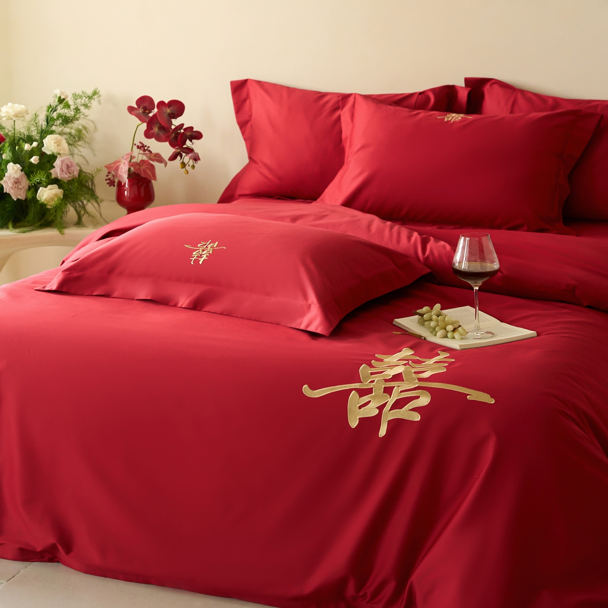 91家纺网 家纺一手货源 找家纺 （总）ONE TWO ONE 121【会员-20】 【控价商品】【提供买家秀】2026新款100s长绒棉全棉床上用品结婚四件套刺绣款-世纪之婚