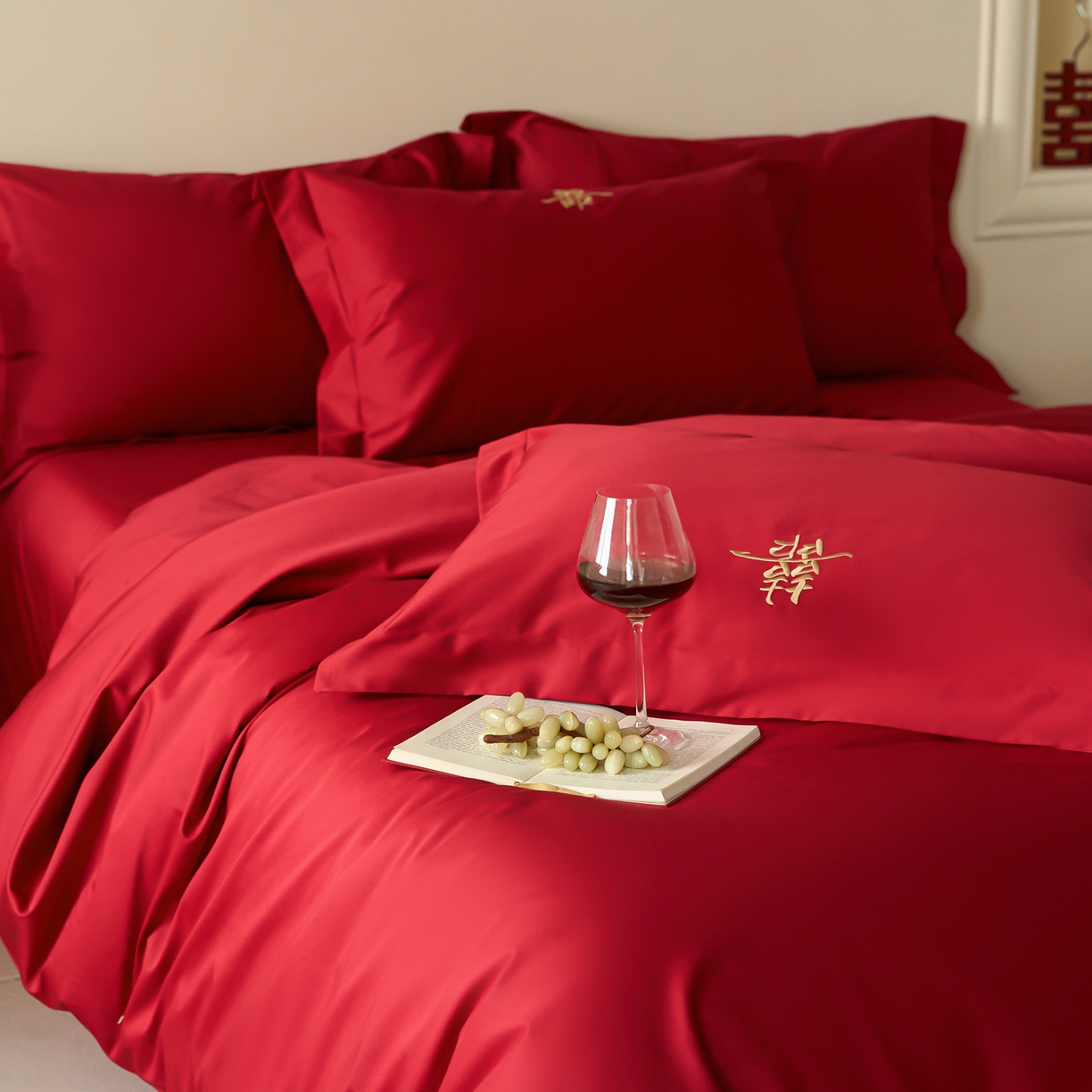 91家纺网 家纺一手货源 找家纺 （总）ONE TWO ONE 121【会员-20】 【控价商品】【提供买家秀】2026新款100s长绒棉全棉床上用品结婚四件套刺绣款-世纪之婚