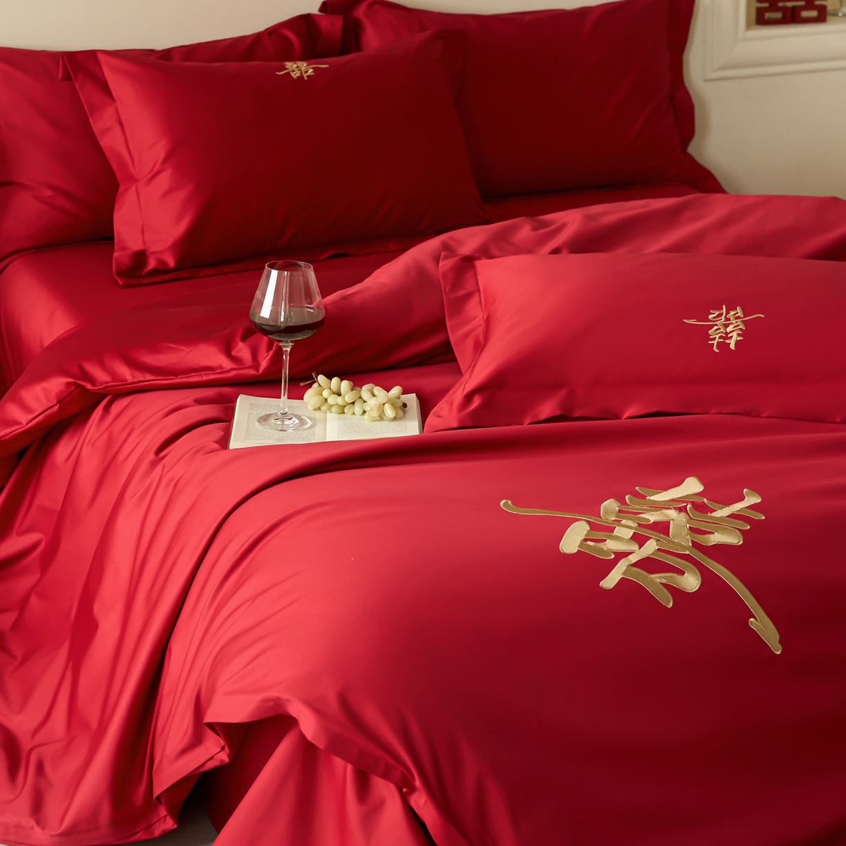 91家纺网 家纺一手货源 找家纺 （总）ONE TWO ONE 121【会员-20】 【控价商品】【提供买家秀】2026新款100s长绒棉全棉床上用品结婚四件套刺绣款-世纪之婚