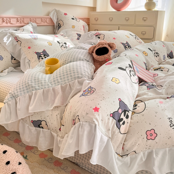 91家纺网 家纺一手货源 找家纺 温眠家纺 2025新款水洗云朵棉韩式INS减龄花边款四件套 趣味小新