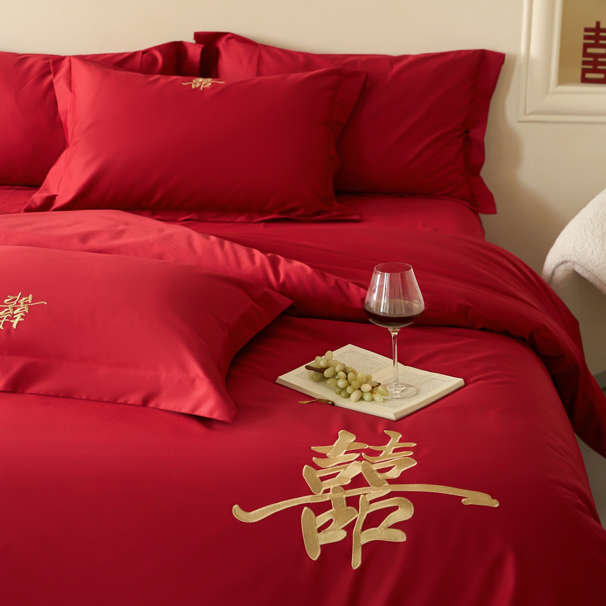 91家纺网 家纺一手货源 找家纺 （总）ONE TWO ONE 121【会员-20】 【控价商品】【提供买家秀】2026新款100s长绒棉全棉床上用品结婚四件套刺绣款-世纪之婚