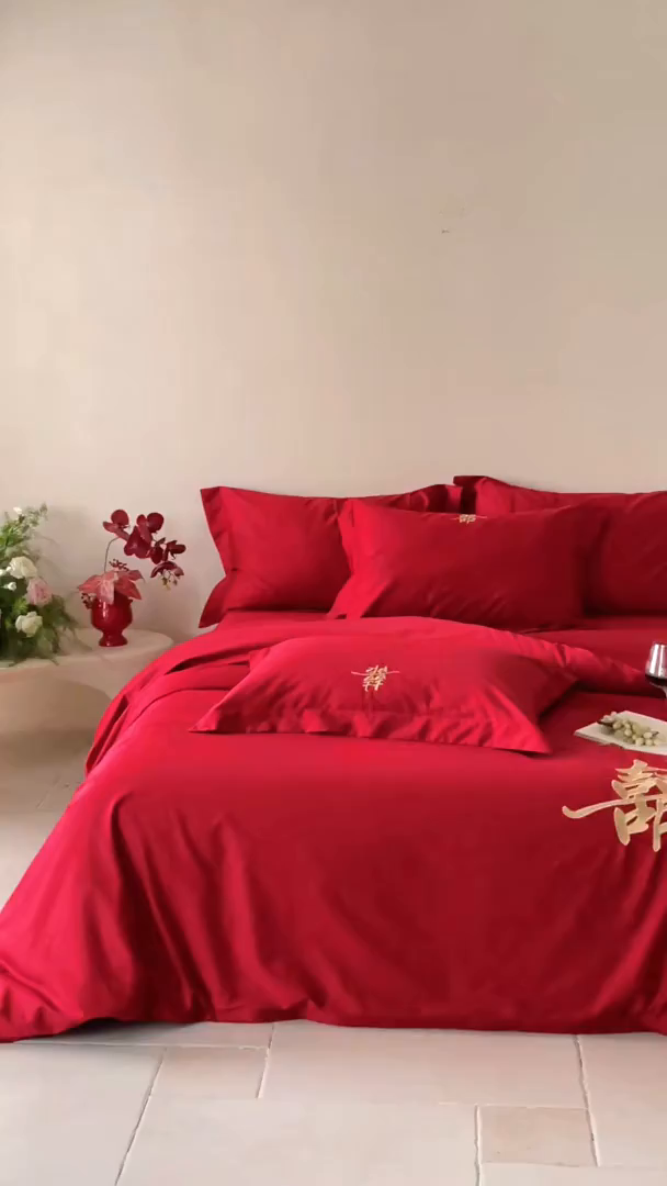 91家纺网 家纺一手货源 找家纺 （总）ONE TWO ONE 121【会员-20】 【控价商品】【提供买家秀】2026新款100s长绒棉全棉床上用品结婚四件套刺绣款-世纪之婚