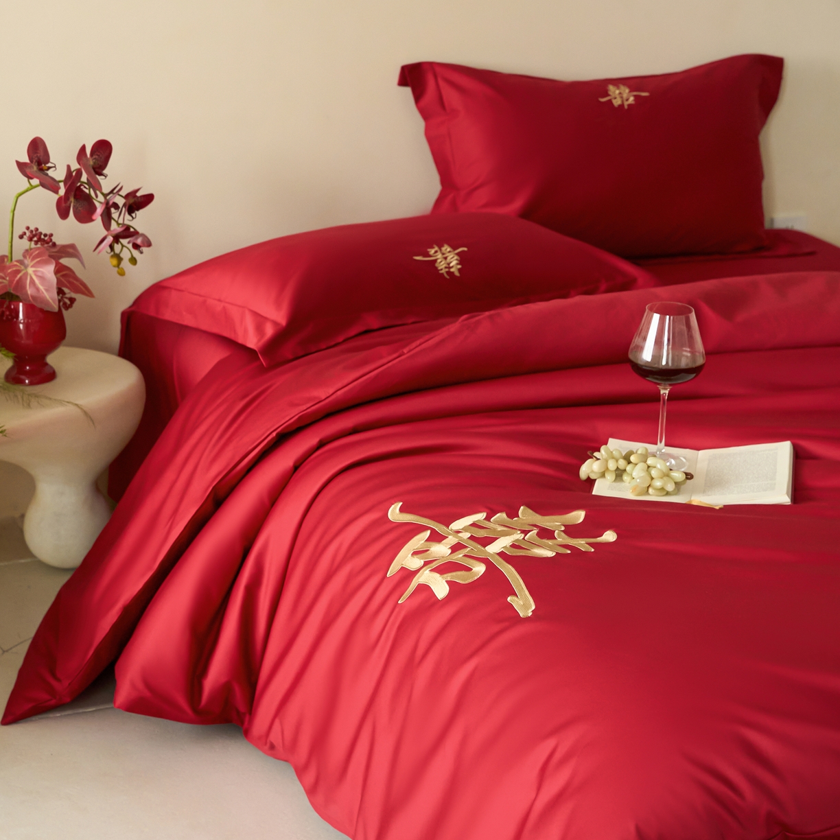 91家纺网 家纺一手货源 找家纺 （总）ONE TWO ONE 121【会员-20】 【控价商品】【提供买家秀】2026新款100s长绒棉全棉床上用品结婚四件套刺绣款-世纪之婚