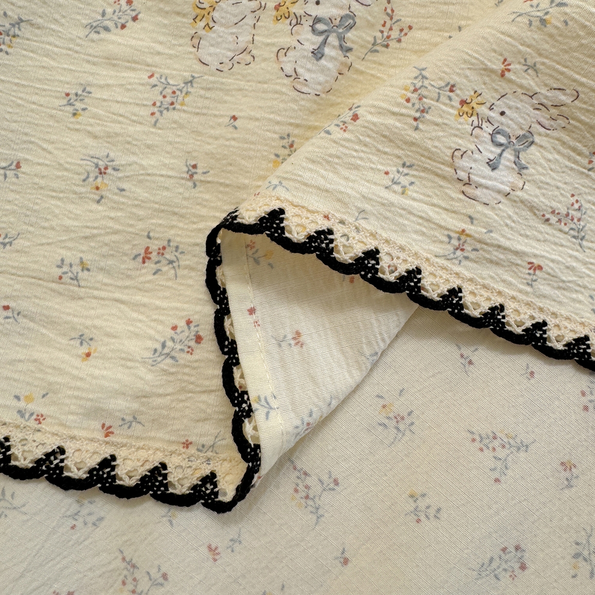 91家纺网 家纺一手货源 找家纺 （总）沐芷 2026 【提供买家秀】双层纱A类黑色小花边单床单/床单三件套 被单