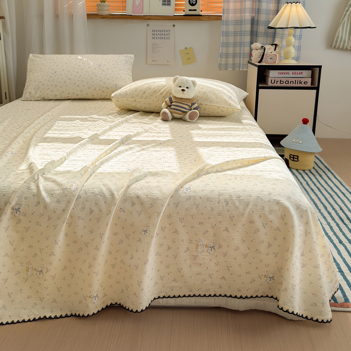 91家纺网 家纺一手货源 找家纺 （总）沐芷 2026 【提供买家秀】双层纱A类黑色小花边单床单/床单三件套 被单