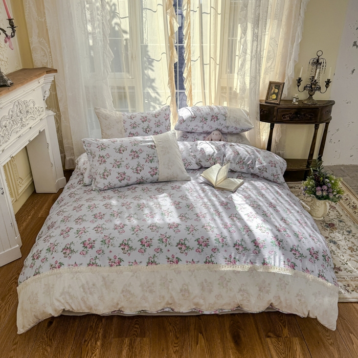 91家纺网 家纺一手货源 找家纺 温眠家纺 2025新款ins风小清新镂空花边水洗云朵棉四件套-风格一 春之语