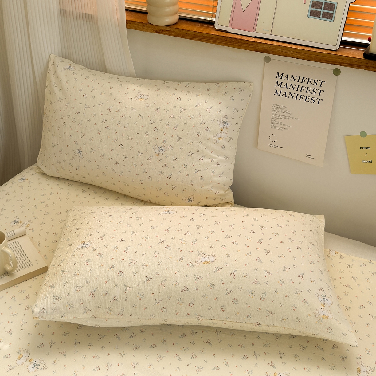 91家纺网 家纺一手货源 找家纺 沐芷 2026 【提供买家秀】双层纱A类黑色小花边单床单/床单三件套 被单 春日兔絮