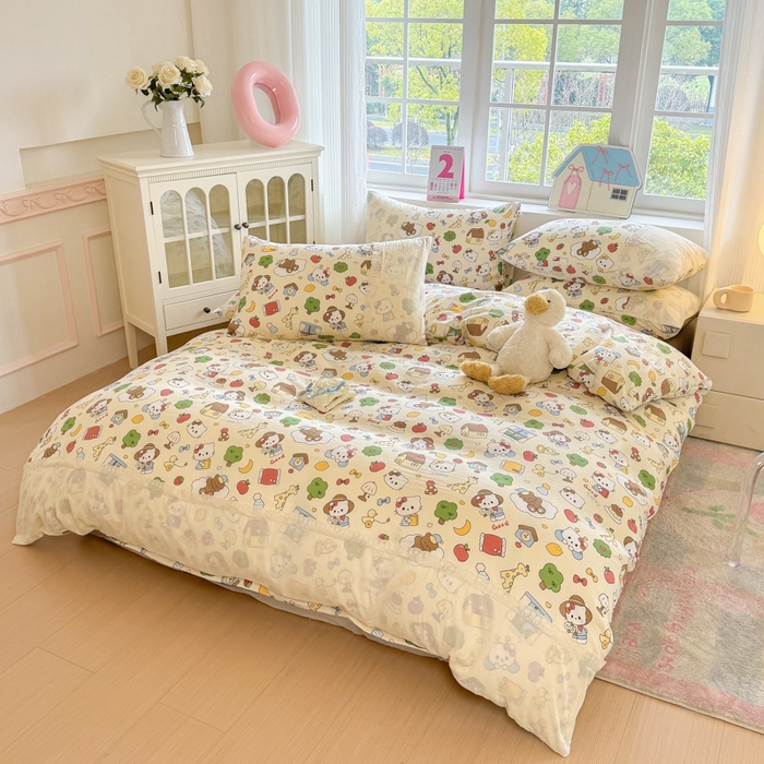 91家纺网 家纺一手货源 找家纺 温眠家纺 2025新款ins风小清新镂空花边水洗云朵棉四件套-风格一 凯蒂屋