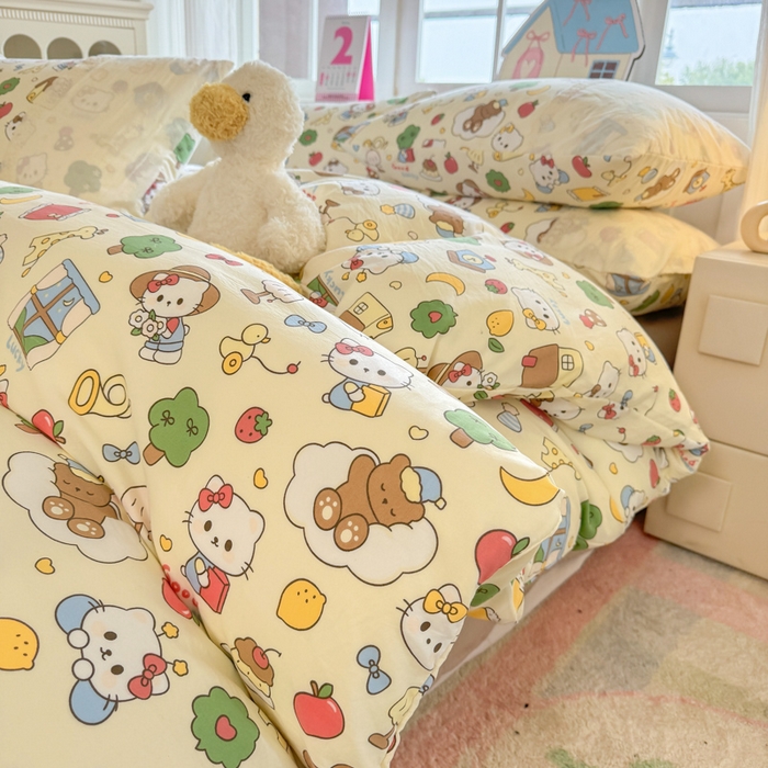 91家纺网 家纺一手货源 找家纺 温眠家纺 2025新款ins风小清新镂空花边水洗云朵棉四件套-风格一 凯蒂屋