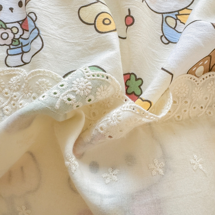 91家纺网 家纺一手货源 找家纺 温眠家纺 2025新款ins风小清新镂空花边水洗云朵棉四件套-风格一 凯蒂屋