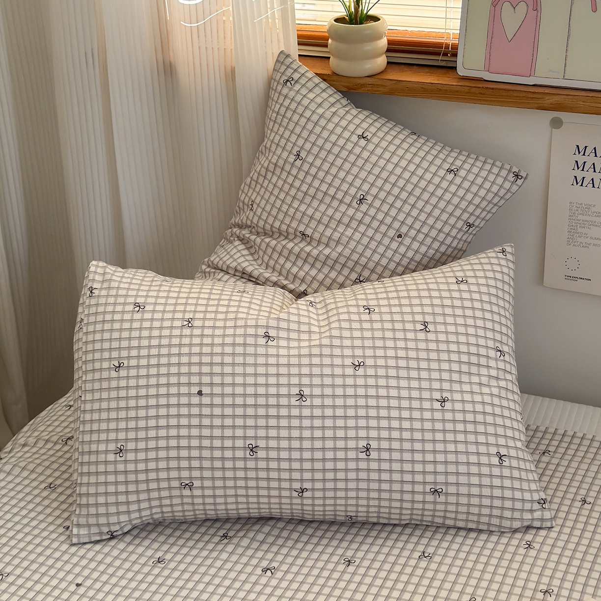 91家纺网 家纺一手货源 找家纺 沐芷 2026 【提供买家秀】双层纱A类黑色小花边单床单/床单三件套 被单 格纹蝶结