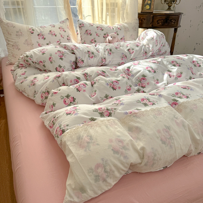 温眠家纺 2025新款ins风小清新镂空花边水洗云朵棉四件套-风格一 丽莎