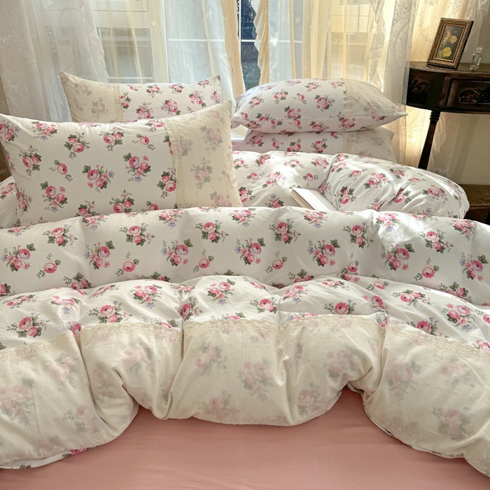 91家纺网 家纺一手货源 找家纺 温眠家纺 2025新款ins风小清新镂空花边水洗云朵棉四件套-风格一 丽莎