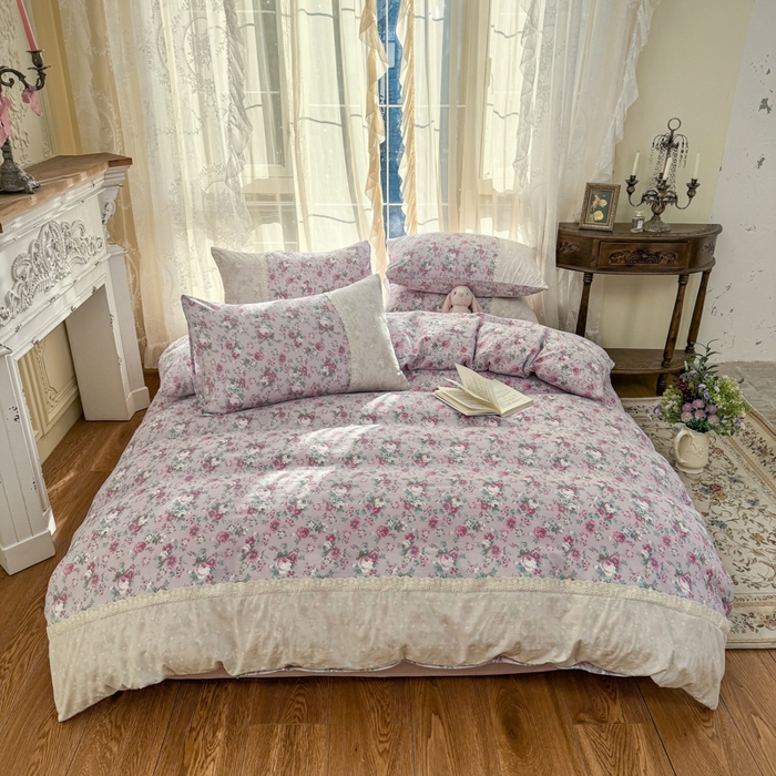 91家纺网 家纺一手货源 找家纺 温眠家纺 2025新款ins风小清新镂空花边水洗云朵棉四件套-风格一 美玲说