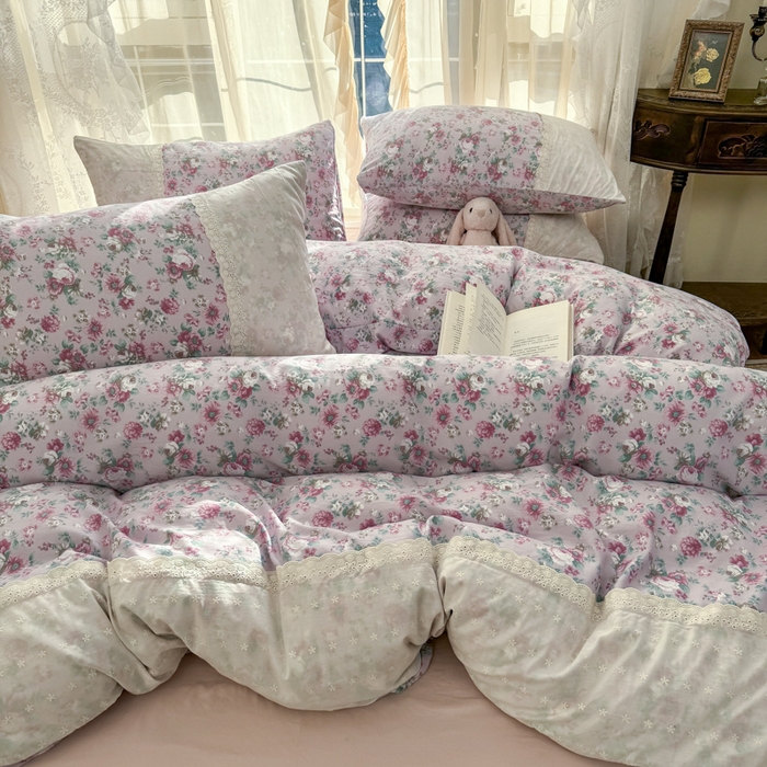 91家纺网 家纺一手货源 找家纺 温眠家纺 2025新款ins风小清新镂空花边水洗云朵棉四件套-风格一 美玲说