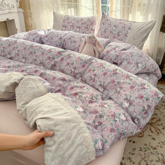 91家纺网 家纺一手货源 找家纺 温眠家纺 2025新款ins风小清新镂空花边水洗云朵棉四件套-风格一 美玲说