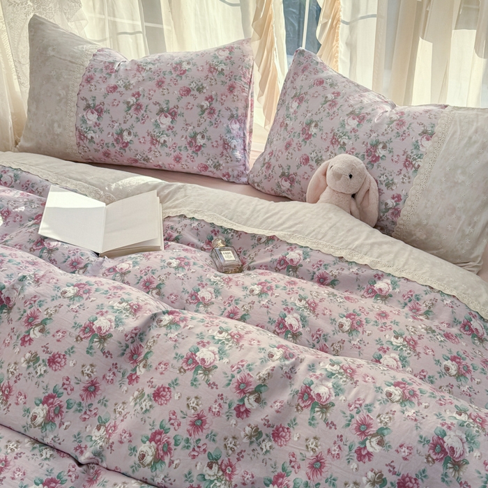 91家纺网 家纺一手货源 找家纺 温眠家纺 2025新款ins风小清新镂空花边水洗云朵棉四件套-风格一 美玲说