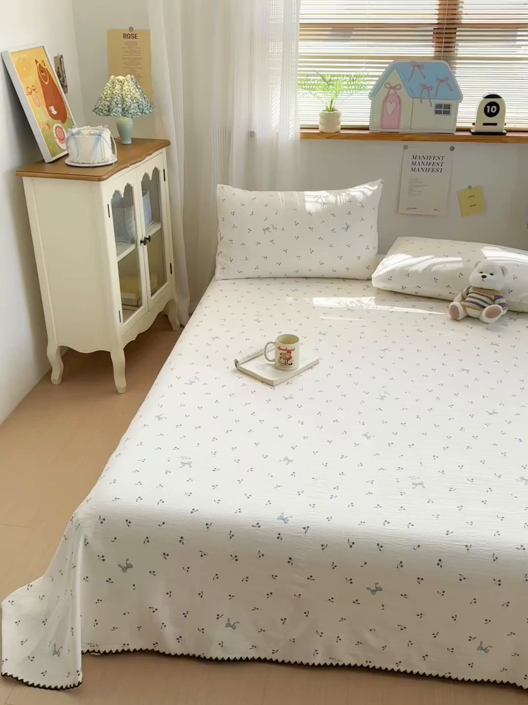 91家纺网 家纺一手货源 找家纺 沐芷 2026 【提供买家秀】双层纱A类黑色小花边单床单/床单三件套 被单 樱桃结