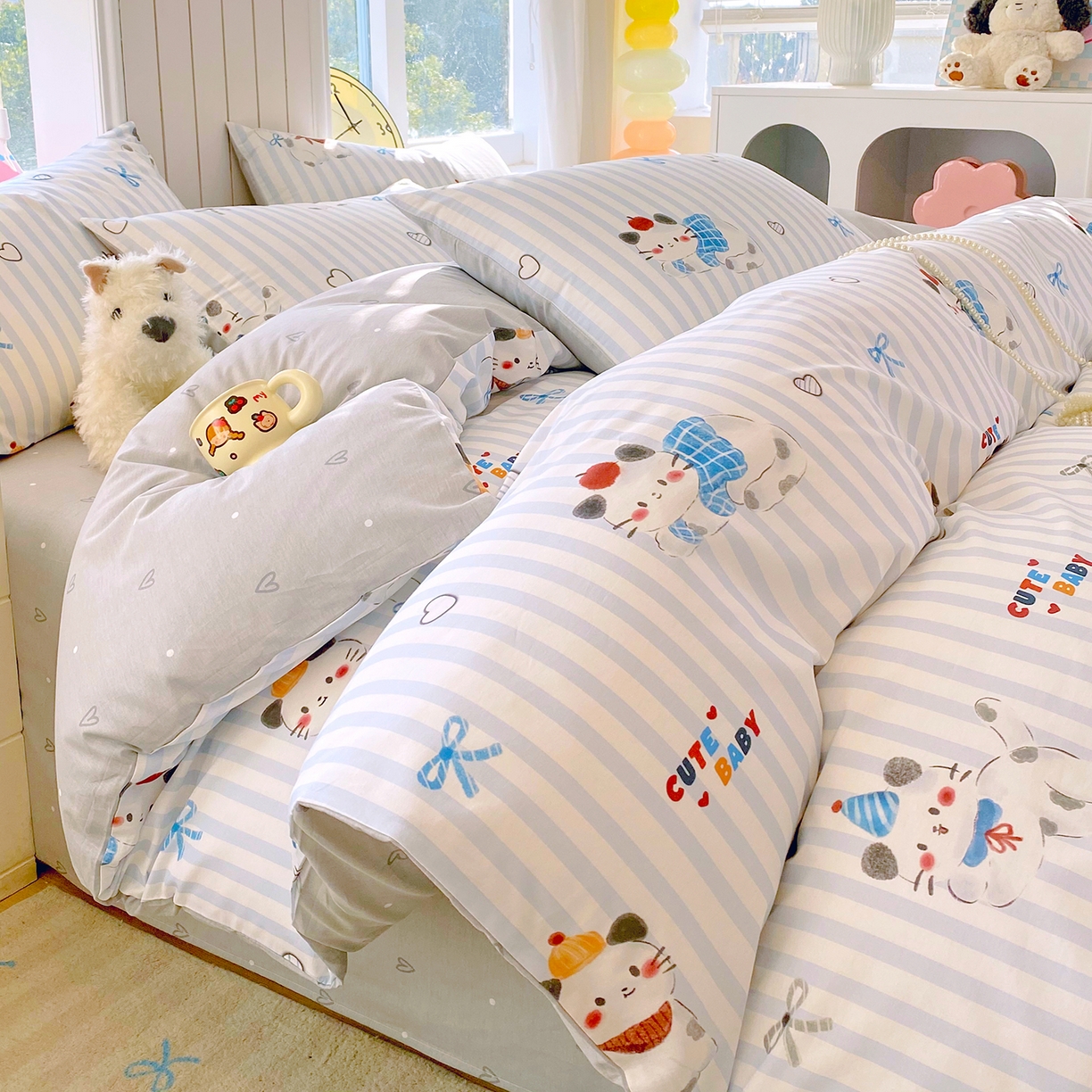 91家纺网 家纺一手货源 找家纺 （总）小懒猪 2026新款北欧风高支高密全棉纯棉四件套（提供买家秀）