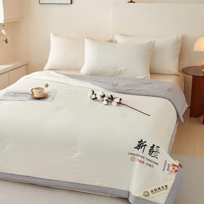 91家纺网 家纺一手货源 找家纺 温眠家纺 2025新款水洗棉新疆棉花被 【白灰】双拼色