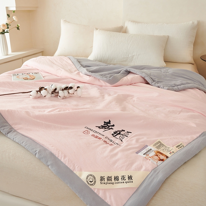91家纺网 家纺一手货源 找家纺 温眠家纺 2025新款水洗棉新疆棉花被 【粉灰】双拼色