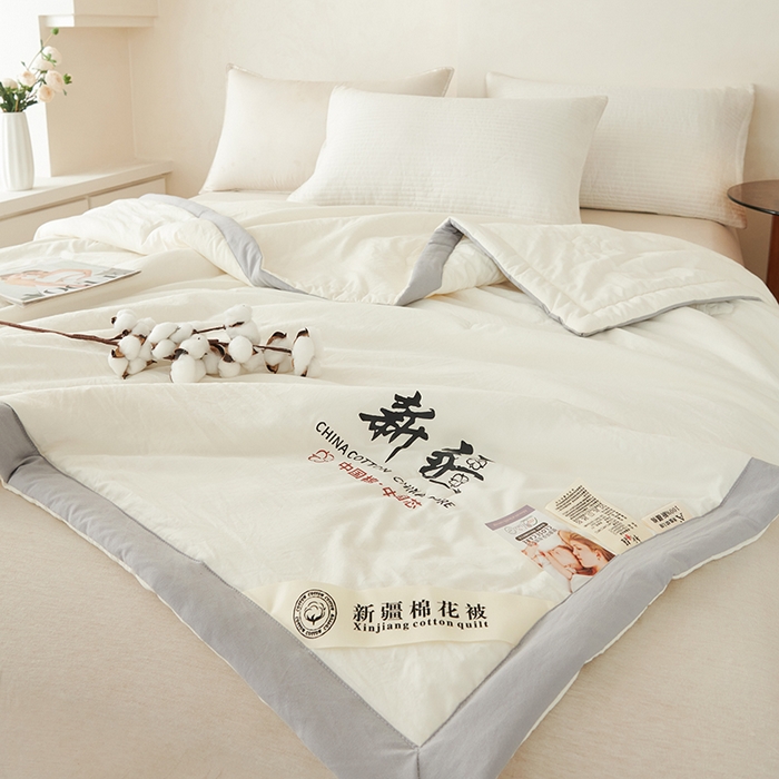 91家纺网 家纺一手货源 找家纺 温眠家纺 2025新款水洗棉新疆棉花被 双面白
