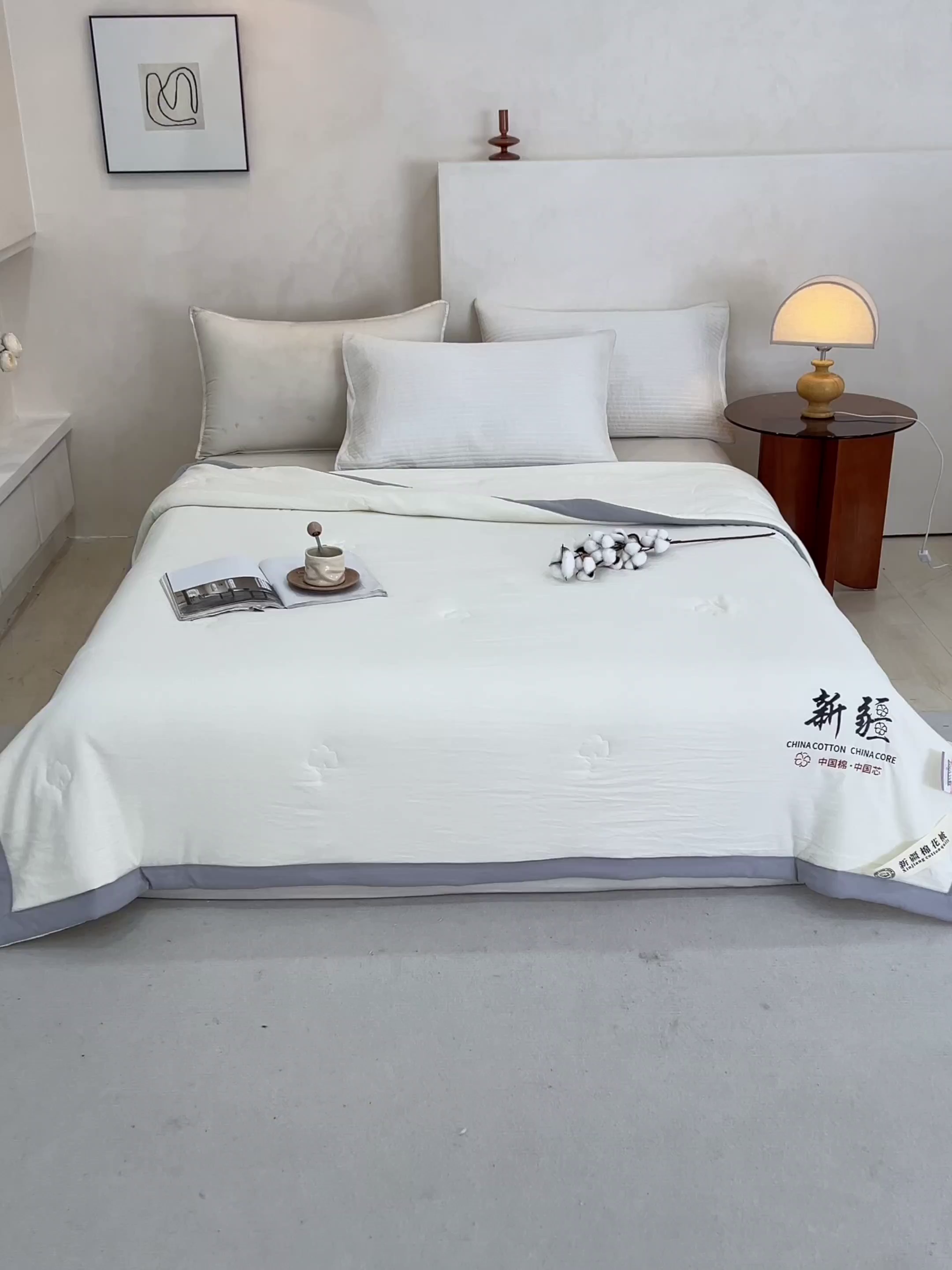91家纺网 家纺一手货源 找家纺 温眠家纺 2025新款水洗棉新疆棉花被 双面白