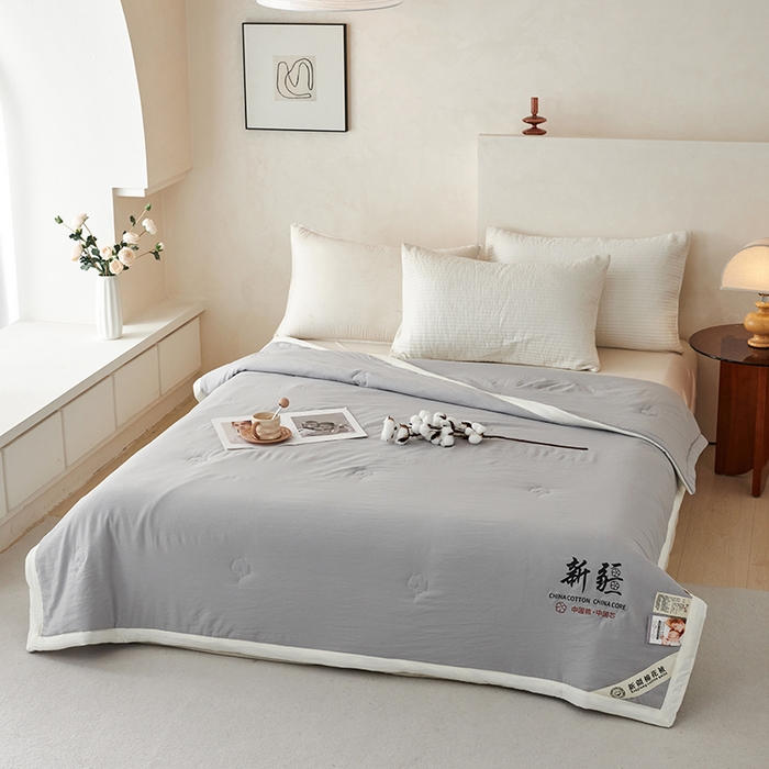 91家纺网 家纺一手货源 找家纺 温眠家纺 2025新款水洗棉新疆棉花被 双面灰