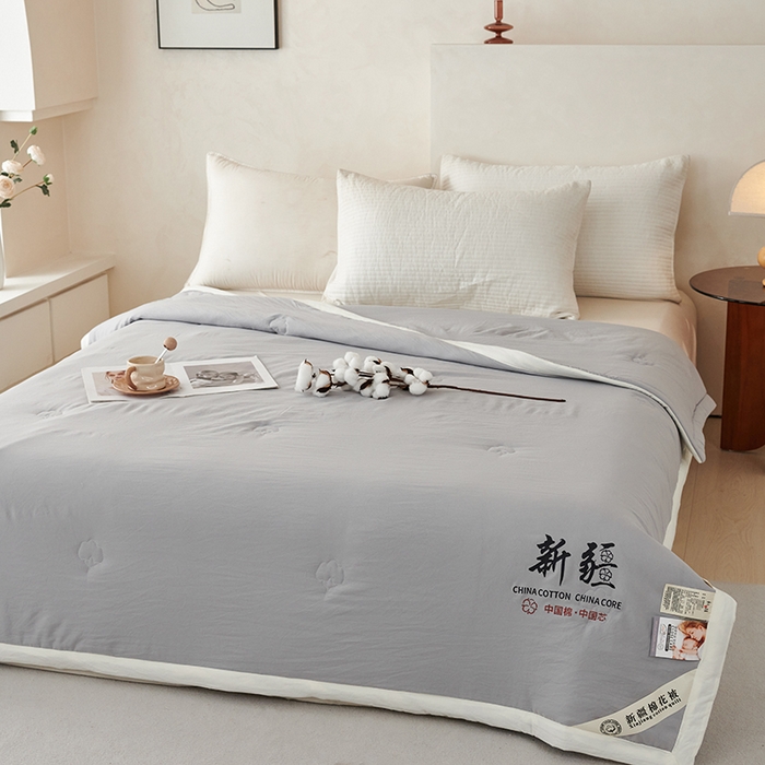 91家纺网 家纺一手货源 找家纺 温眠家纺 2025新款水洗棉新疆棉花被 双面灰