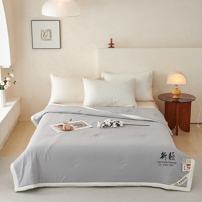 91家纺网 家纺一手货源 找家纺 温眠家纺 2025新款水洗棉新疆棉花被 双面灰