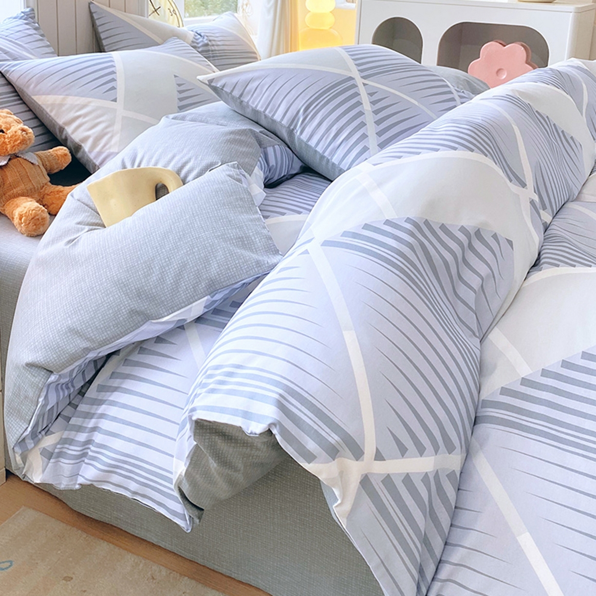 91家纺网 家纺一手货源 找家纺 （总）小懒猪 2026新款北欧风高支高密全棉纯棉四件套（提供买家秀）