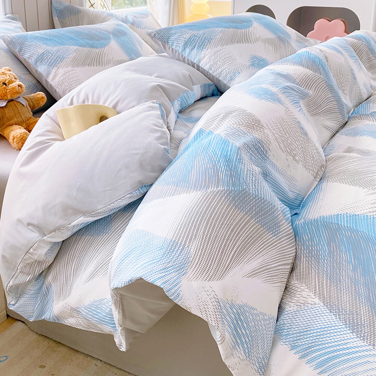 91家纺网 家纺一手货源 找家纺 （总）小懒猪 2026新款北欧风高支高密全棉纯棉四件套（提供买家秀）