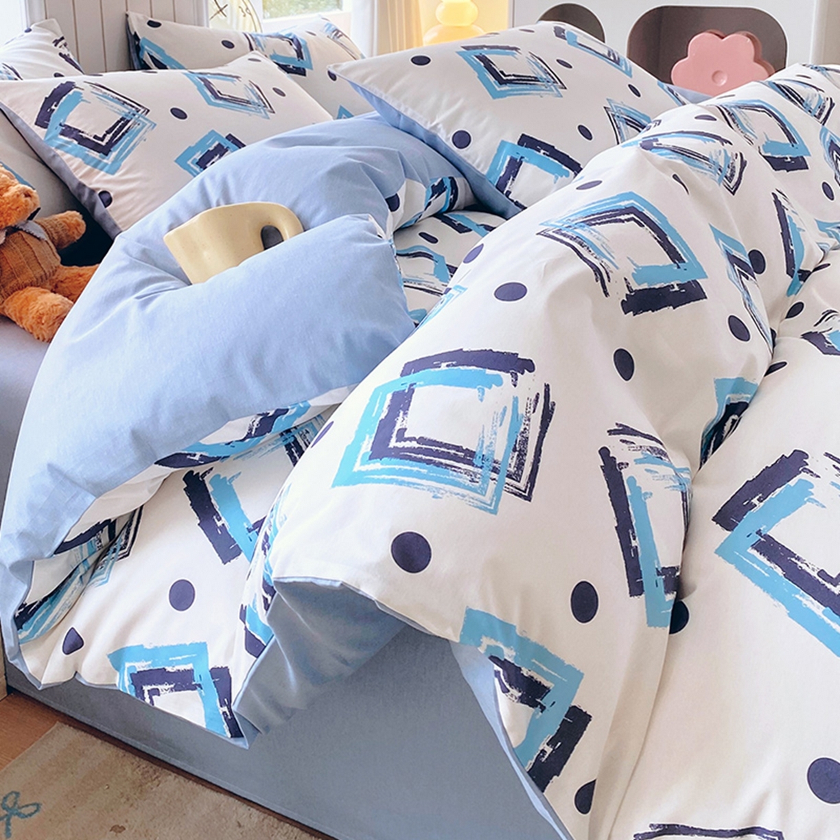 91家纺网 家纺一手货源 找家纺 （总）小懒猪 2026新款北欧风高支高密全棉纯棉四件套（提供买家秀）