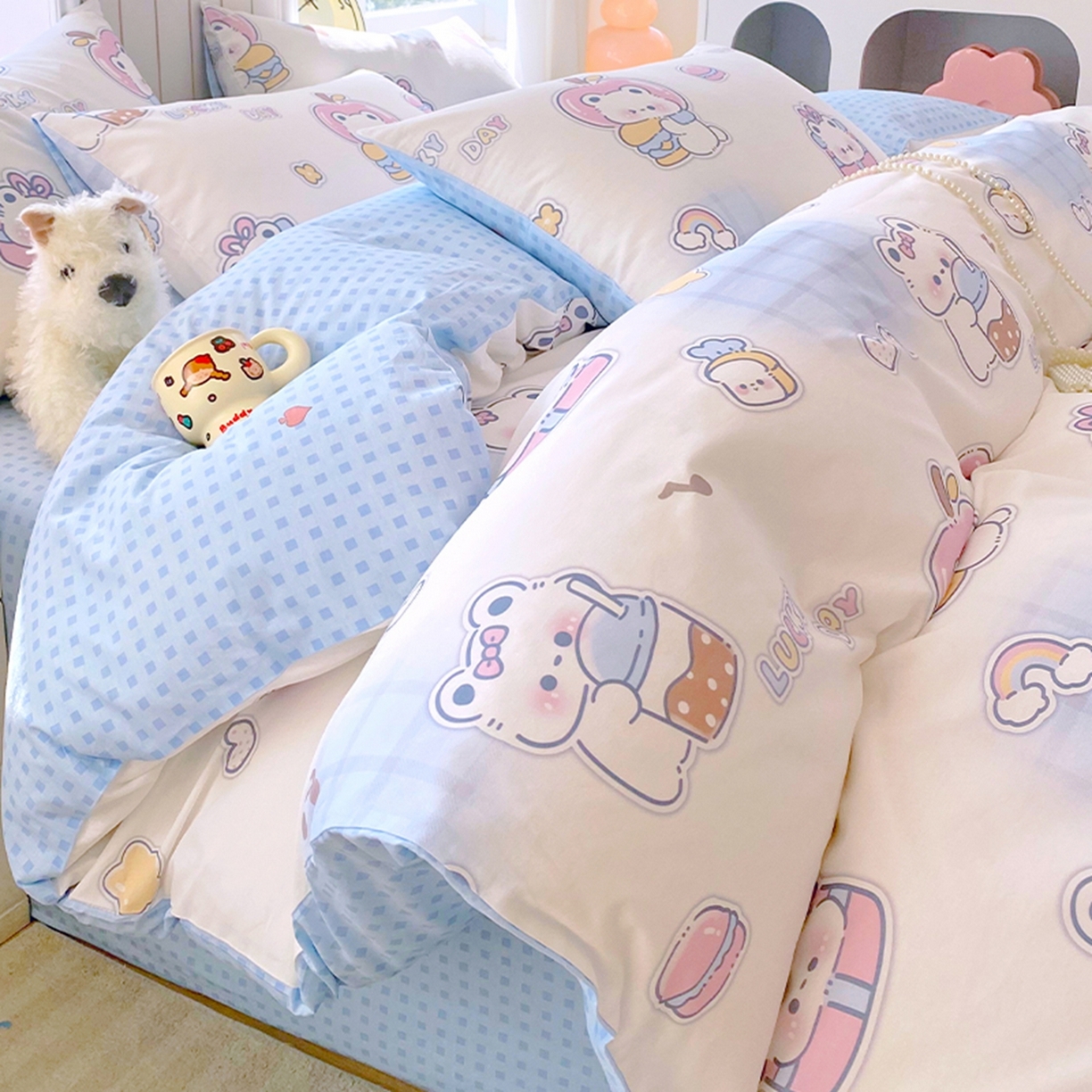 91家纺网 家纺一手货源 找家纺 （总）小懒猪 2026新款北欧风高支高密全棉纯棉四件套（提供买家秀）